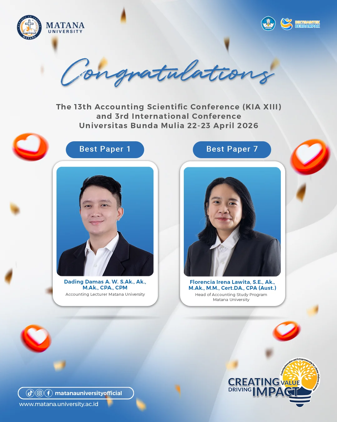 Dosen Program Studi Akuntansi Matana University Raih Penghargaan Best Paper di Konferensi Internasional KIA XIII 2026