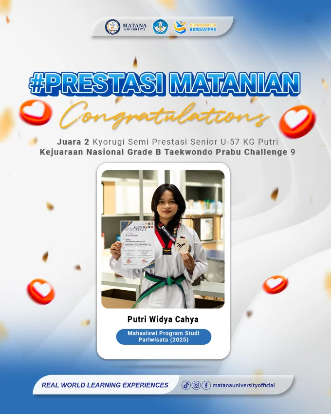 Mahasiswi Pariwisata Matana University Raih Juara 2 di Kejuaraan Nasional Taekwondo Prabu Challenge 9