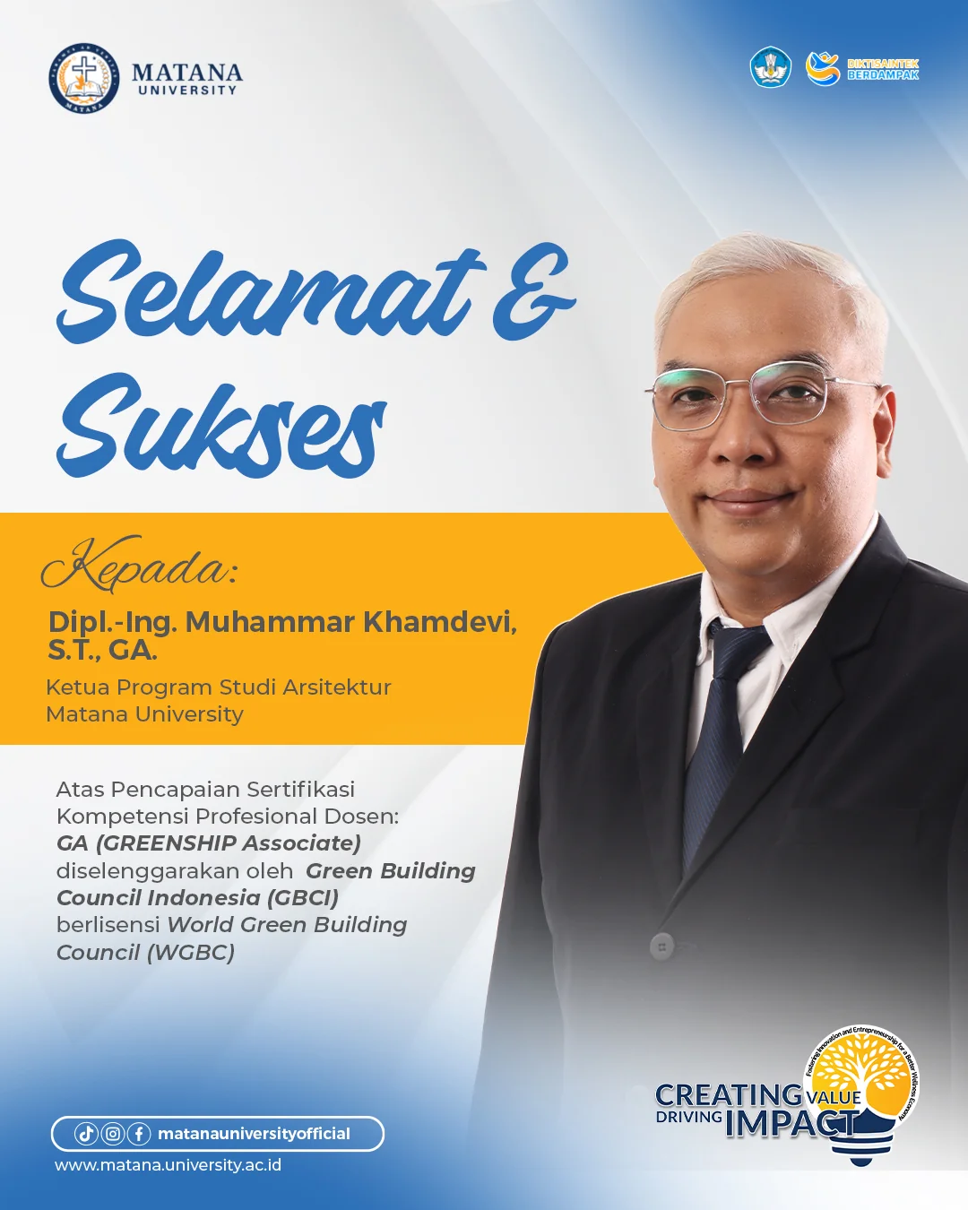 Dua Dosen Arsitektur Matana University Raih Sertifikasi Greenship Associate dari GBCI
